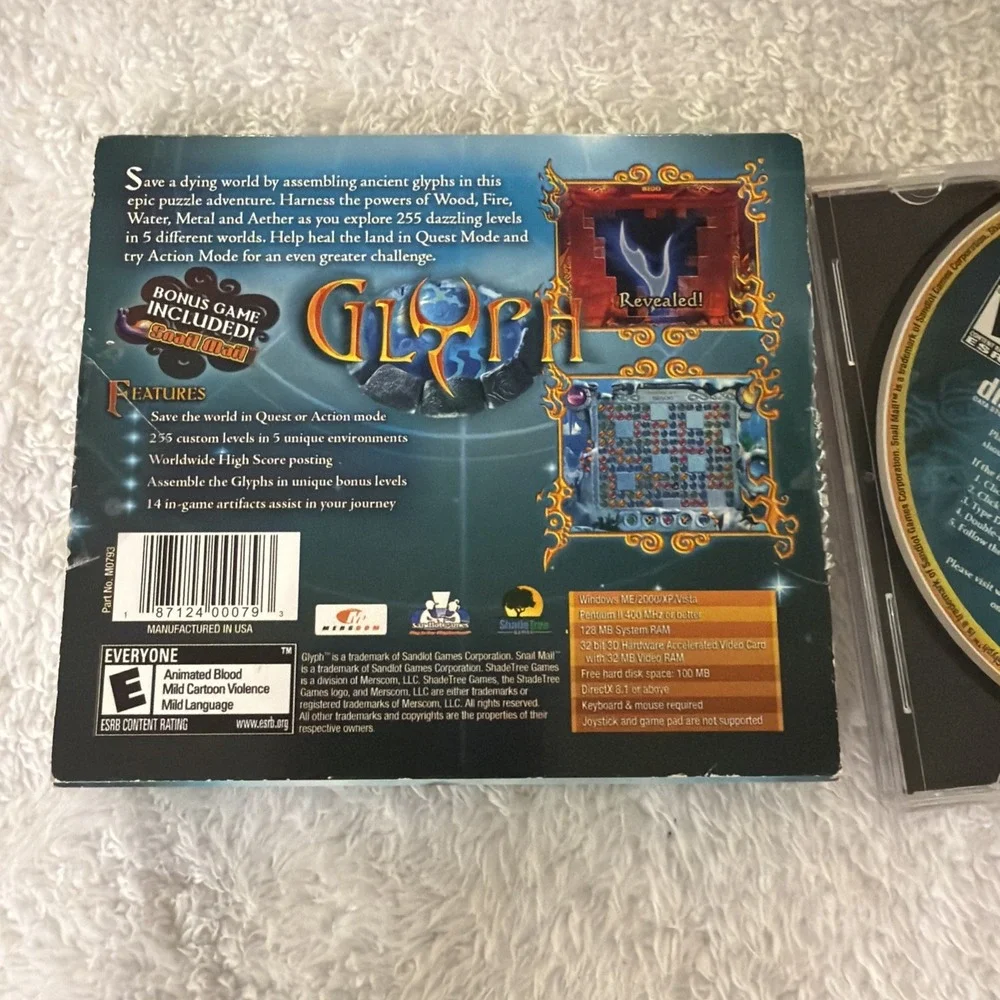 Glyph PC CD ROM Video Game E-Everyone Shade Tree Games WINDOWS Snail Mail